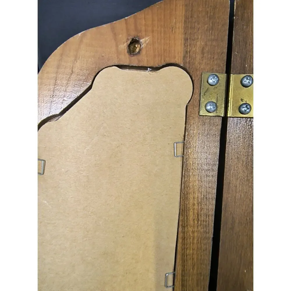 1812.  Vintage MCM Tri Fold Wooden Mirrored Sconce Shelf